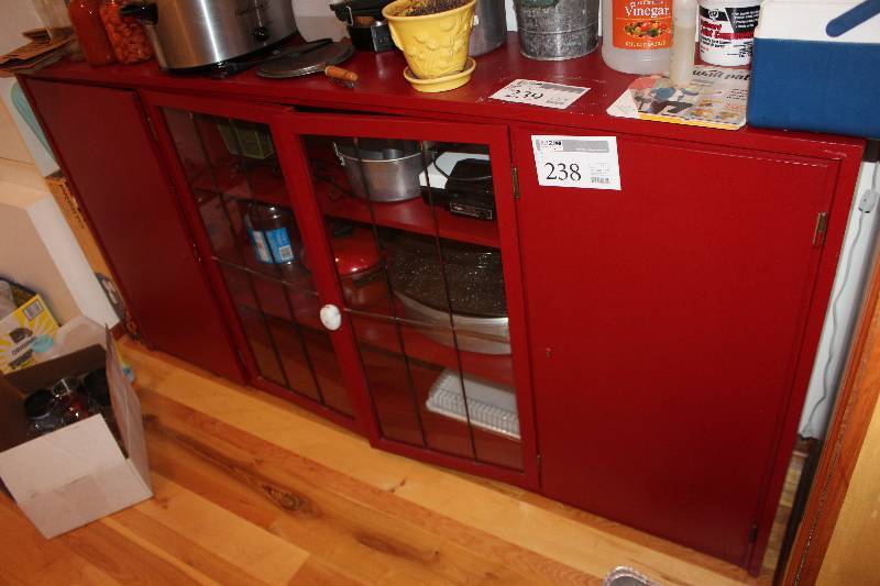 lot 238 image: 2-Door 2-Glass Door 3-Shelf Cabinet