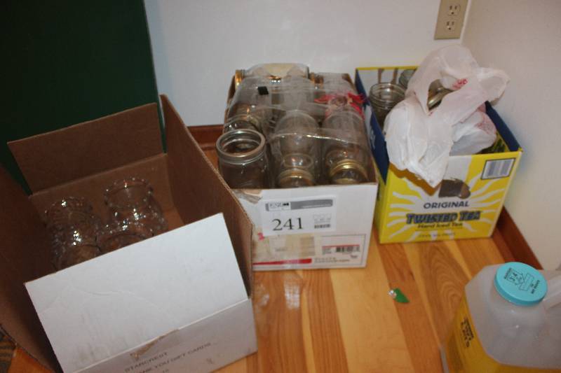 lot 241 image: Lot of (3) Boxes of Glass Light Fixtures, Glass Mason Jars
