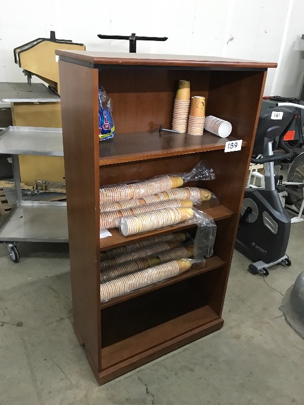 Wood shelf and paper cups