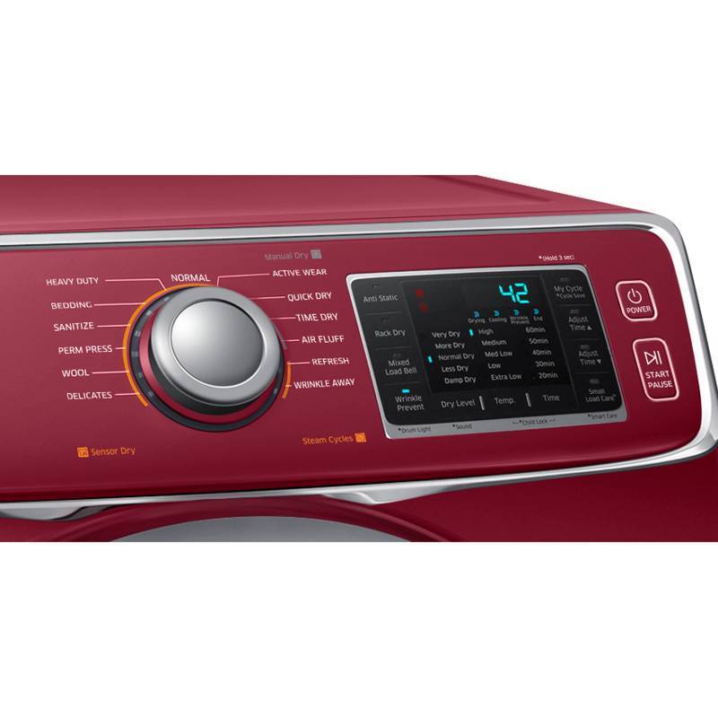 lot 22 image: Brand New- Samsung Model (DV42H5400EF) 7.5 cu. ft. Electric Dryer - Merlot Color - Retail $ 1099.99 - New Item
