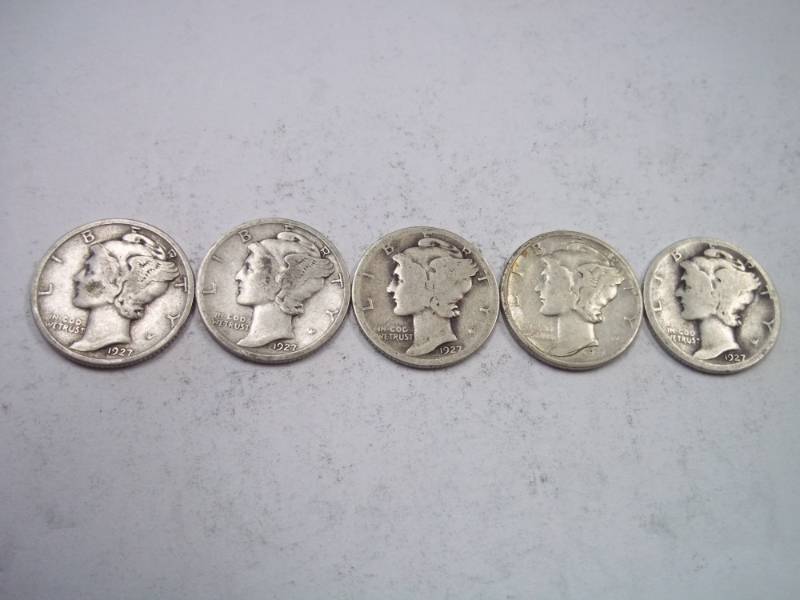 lot 117 image: Group Lot of 5  90% Silver Mercury Dimes