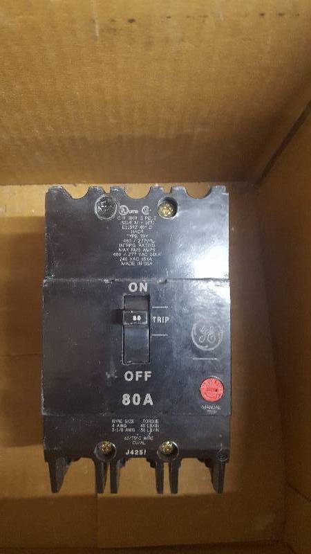 lot 78 image: GE 3-pole 80 Amp TEY Breaker