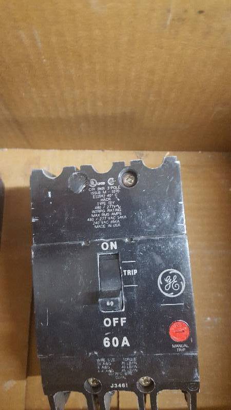 lot 79 image: GE 3-pole 60 Amp TEY Breaker