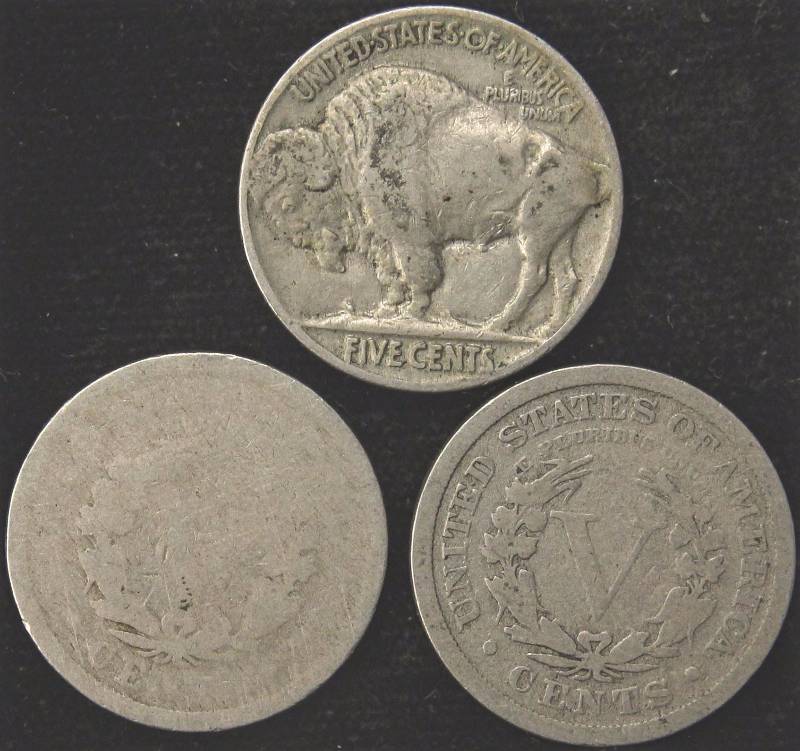 GROUP OF 3 NICKELS 1895, 1909 V & 1936 BUFFALO