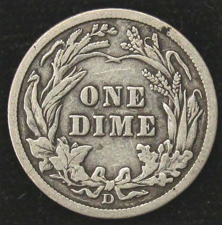 1910-D BARBER SILVER DIME VERY FINE