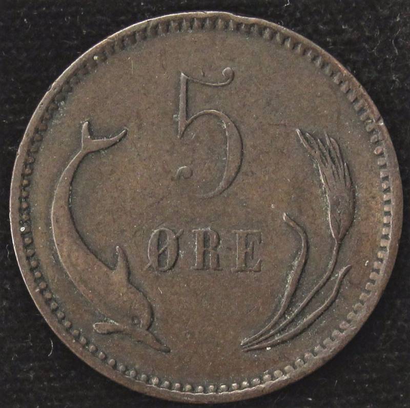 1894 DENMARK 5 ORE NICE SMOOTH XF-AU