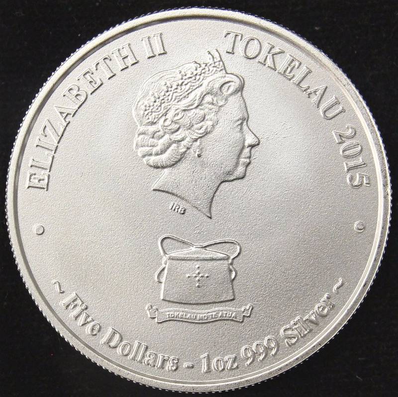 2015 TOKELAU $5 GREAT WHITE SHARK 1 TROY OZ. .999 FINE SILVER