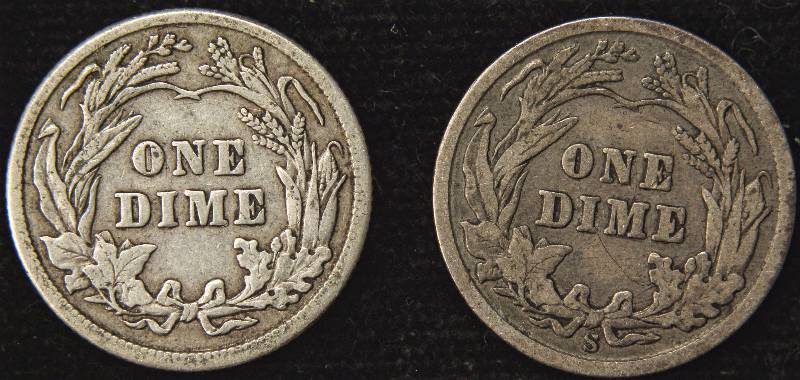 GROUP OF 2 BARBER SILVER DIMES - 1907-S VF & 1914 XF