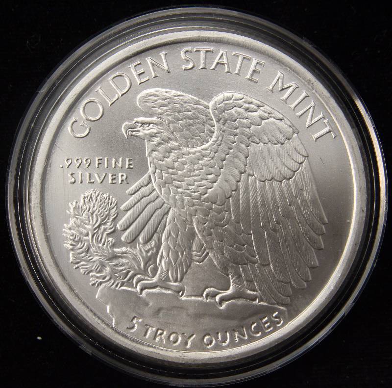 5 TROY Oz. .999 FINE SILVER ROUND WALKING LIBERTY DESIGN IN AIRTITE