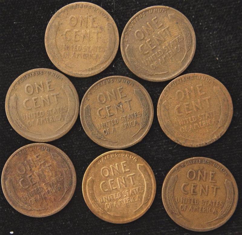 GROUP OF 8 EARLY WHEAT CENTS - 1915 DS, 1916 PDS & 1917 PDS