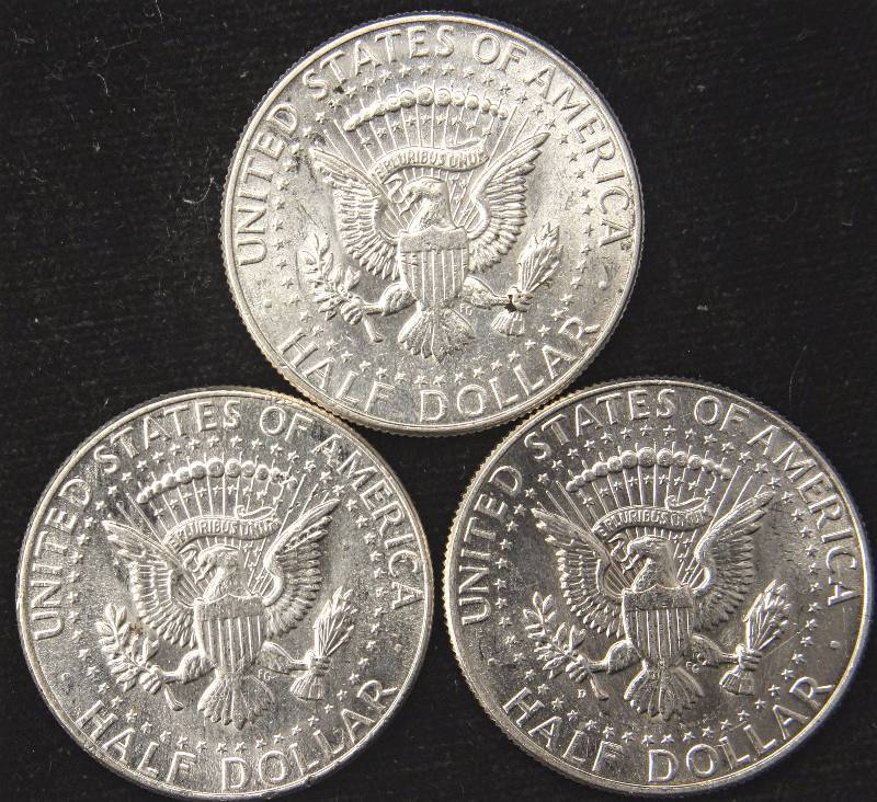 GROUP OF 3 - 1964 KENNEDY SILVER HALF DOLLARS AU-UNC
