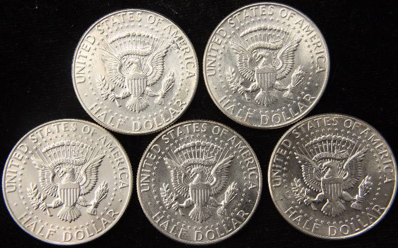 GROUP OF 5 - 1964 KENNEDY SILVER HALF DOLLARS AU-UNC