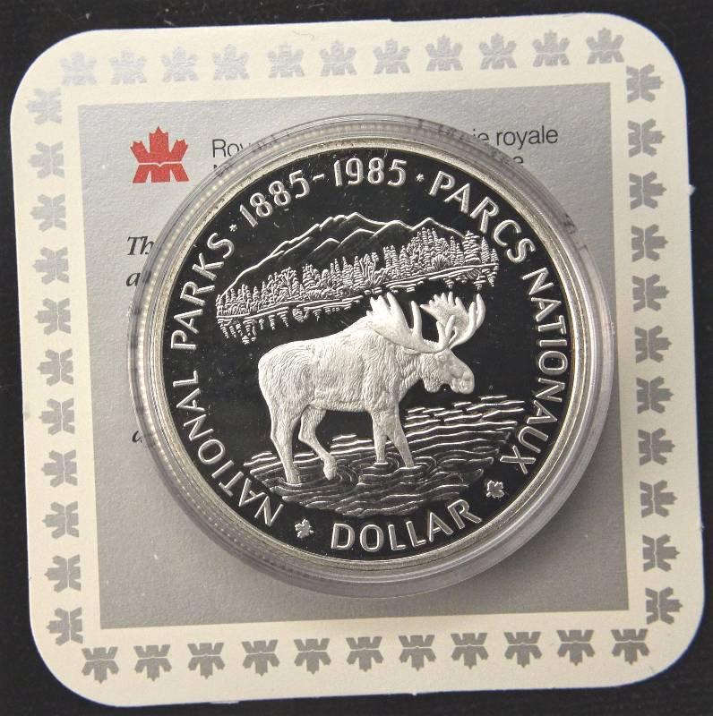 1985 CANADA NATION PARKS SILVER DOLLAR IN BLACK BOX