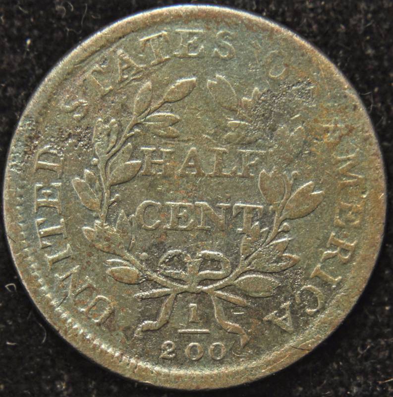 1808 US HALF CENT FINE DETAILS LIGHT REVERSE CORROSION