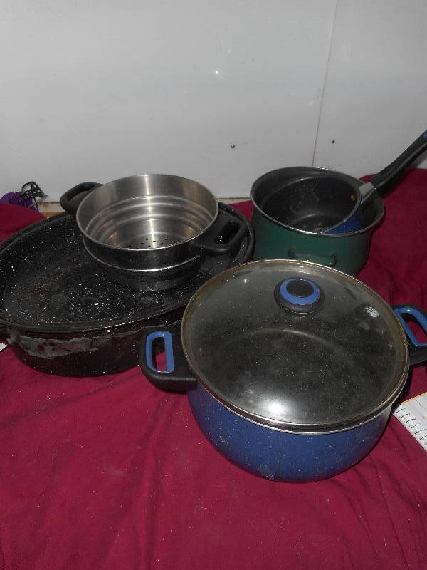 POTS PANS AND BLUE ROASTER
