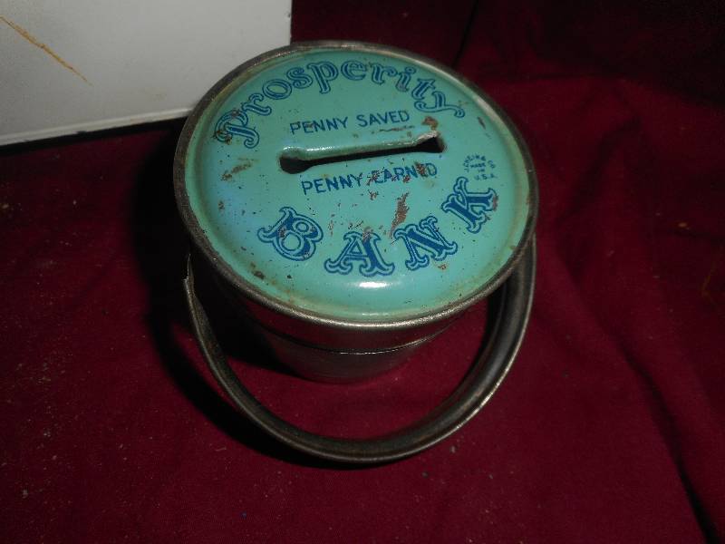 VINTAGE SEMI BANK WITH KEY AND PROSPERITY COIN BANK
