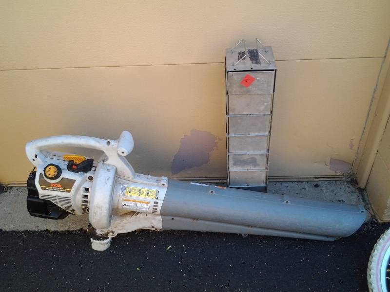 lot 3 image: Ryobi Leaf Blower & Aluminum Standing Parts Bin