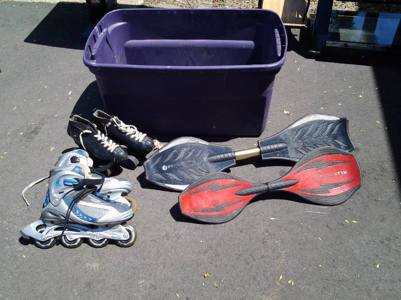lot 9 image: 2-Ripsticks, Pair Hybrid Inline Skates Size 10, Pair Cobra Roller Skate Size 7