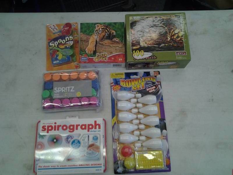 lot 44 image: Puzzle, Bowling Game, Case Of Bottled Bubbles, Game Of Spoons, Spiro-Graph, (All New)