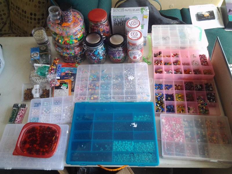 lot 65 image: Super Size Tote Lot Full Of All Kinds Of Beads-Glass, Plastic, Colored, Clear, Wood (You Name It)