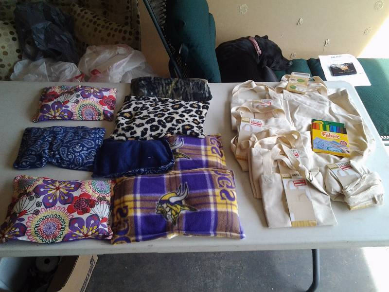 lot 68 image: Canvas Totes, Fabric Markers, Bean Filled Microwavable Heating Pads