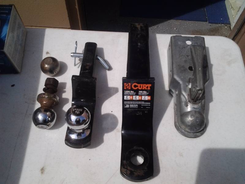 lot 87 image: 2-Receiver Hitches, Other Bolt On Hitch, 2 Balls, Oak Dash Board Front From 90s Chevy Full Size Truck