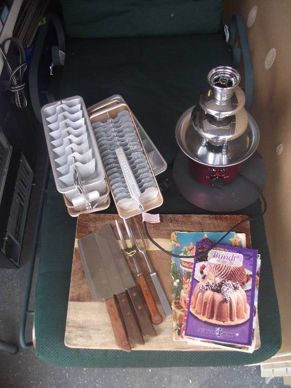 lot 100 image: Cutting Board, Cutlery, Chocolate Fountain, Vintage Cook Books