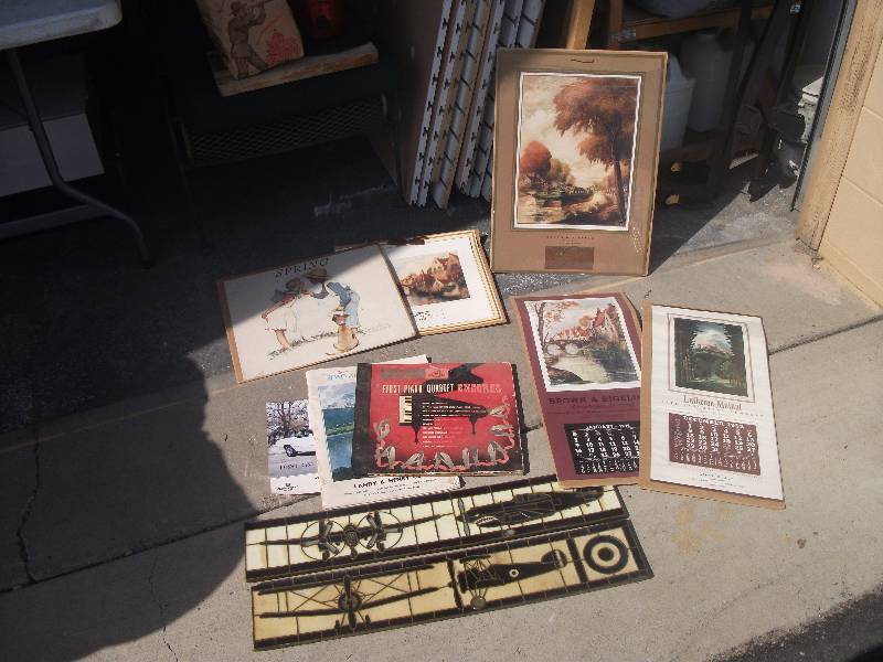 lot 104 image: Lot Of Airplane Wall Decor, Vintage Records & Calenders