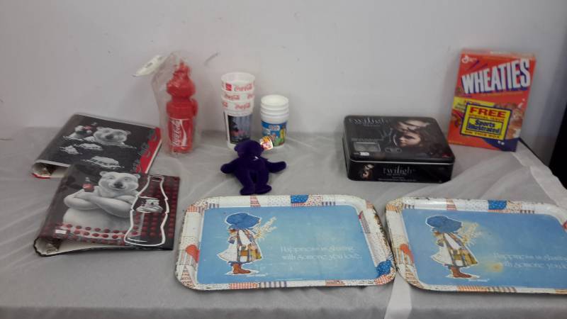 Holly Hobbie, Coke, Princess Di beanie, Wheaties-unopened