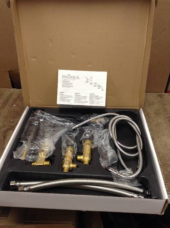 lot 41 image: Pegasus Bamboo 3-Handle Roman Tub Faucet with Hand Shower in Heritage Bronze open box never used