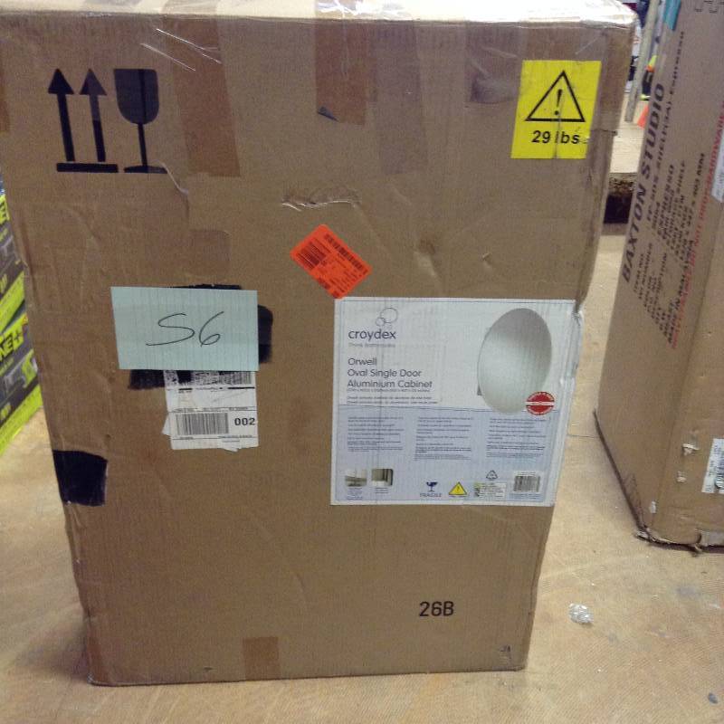 lot 56 image: Croydex 21 in. W x 31 in. H Frameless Aluminum Recessed or Surface-Mount Bathroom Medicine Cabinet with Easy Hang System open box never used