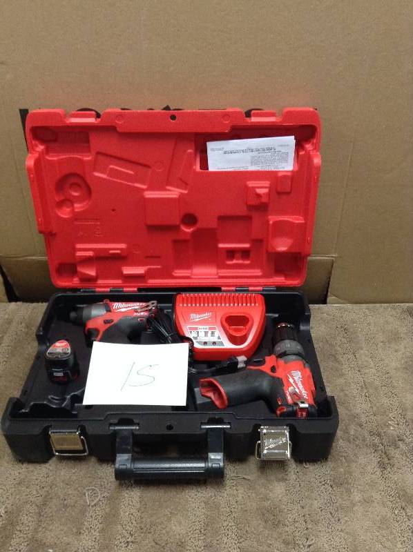 lot 15 image: Milwaukee M12 FUEL 12-Volt Lithium-Ion 12 in. Hammer DrillDriver and Impact Combo Kit in like new conditions one battery only