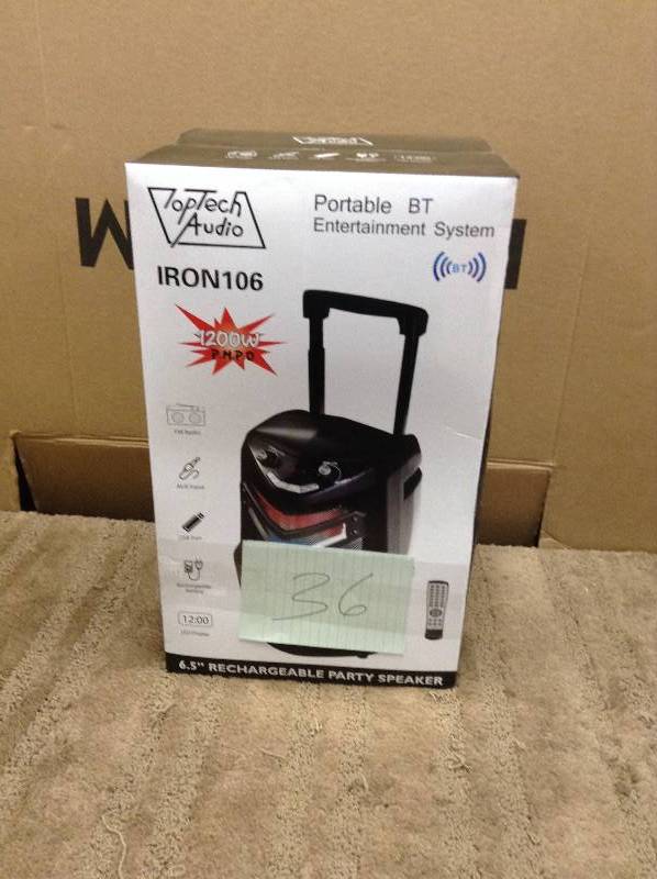lot 36 image: Fully AmplifiedPortable 1200 WattsPeak Power 6.5 Speaker with led light Model IRON-106 New