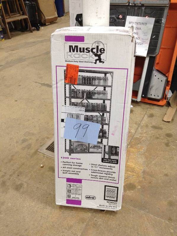 lot 99 image: Edsal 60 in. H x 30 in. W x 12 in. D Steel Canning Shelving Unit in Gray New