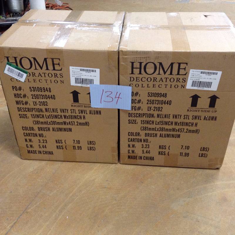 lot 134 image: Set Of 2 Home Decorators Collection Melanie 18 in. Brushed Aluminum Swivel Bar Stool New
