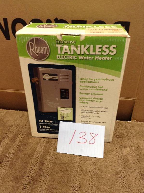 lot 138 image: Rheem RETE-13 - 13kW 1.97 GPM Tankless Electric Water Heater open box never used