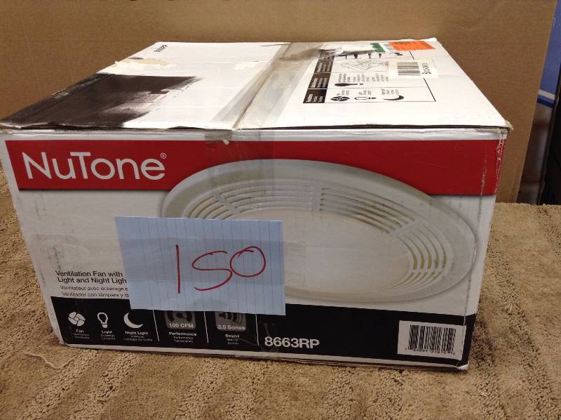 lot 150 image: Decorative White 100 CFM Ceiling Exhaust Fan with Light and Night Light open box never used
