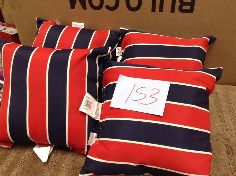 lot 153 image: Lot of 4 Hampton Bay Caroline Cabana Stripe Outdoor Throw Pillow  New