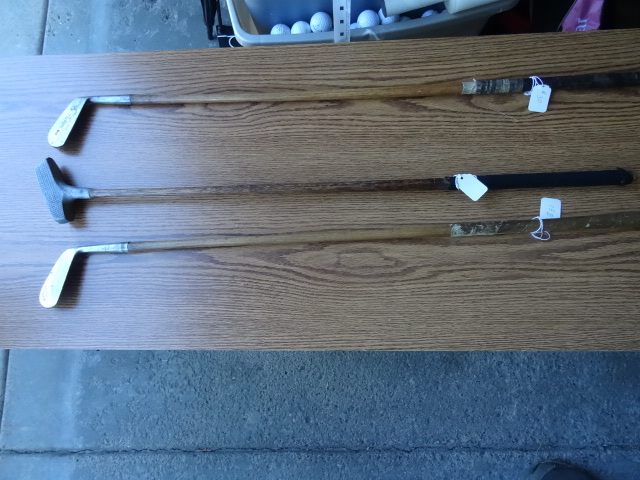 lot 34 image: 2 Misc Hickory Shaft Irons and Putter