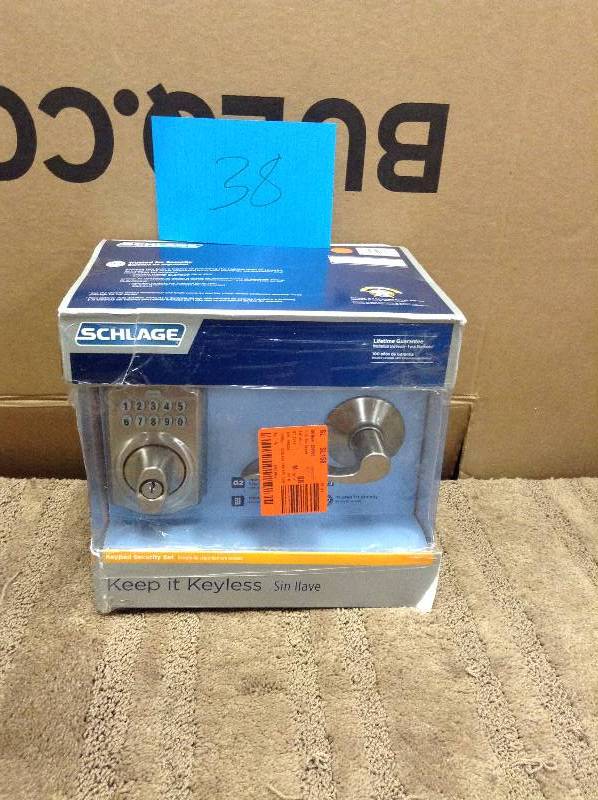 lot 38 image: Schlache FBE365 V CAM 619 ACC Camelot Satin Nickel Keypad Combo Pack with Accent Lever