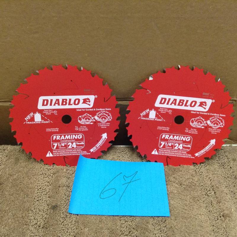 lot 67 image: Diablo 7-14 in. x 24-Teeth Tracking Point Framing Saw Blade (2-Pack) New
