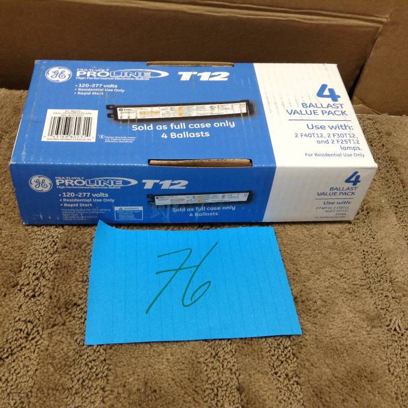 lot 76 image: GE 120-Volt 2-Lamp T12 3 ft. and 4 ft. Electronic Ballast (4-Pack)