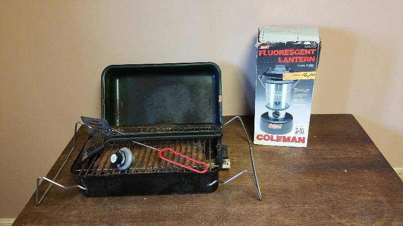 lot 162 image: Sunbeam Portable Propane Grill, Coleman Flourescent Lantern