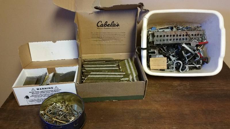 lot 125 image: Boxes of Nail Gun Nails, Screws, etc.