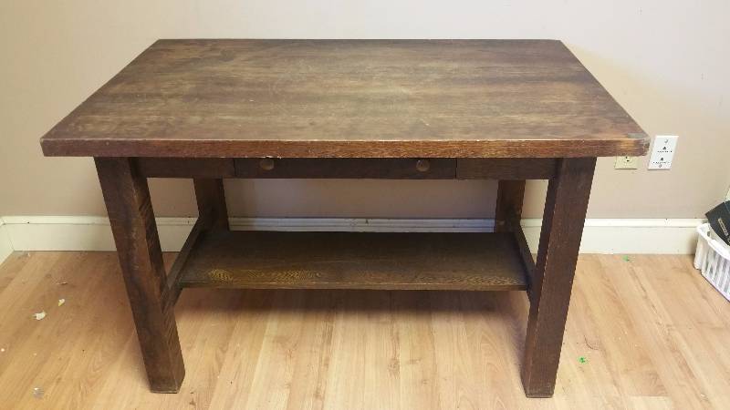 lot 332 image: Antique Mission Era Oak Library Table