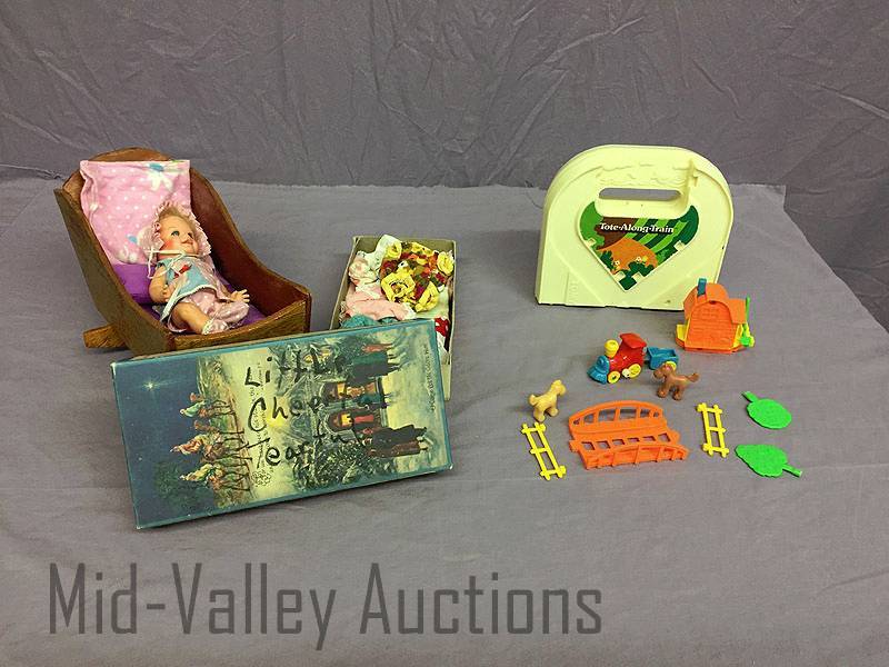 lot 31 image: Little Cheerful Tearful doll & Tote-Along-Train by Tomy