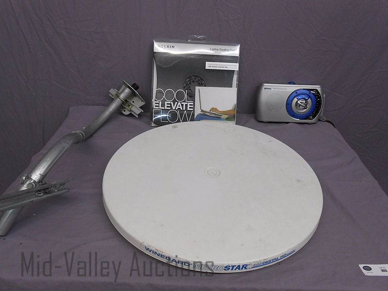 lot 22 image: OTA antenna, Laptop cooling pad and weather alert radio