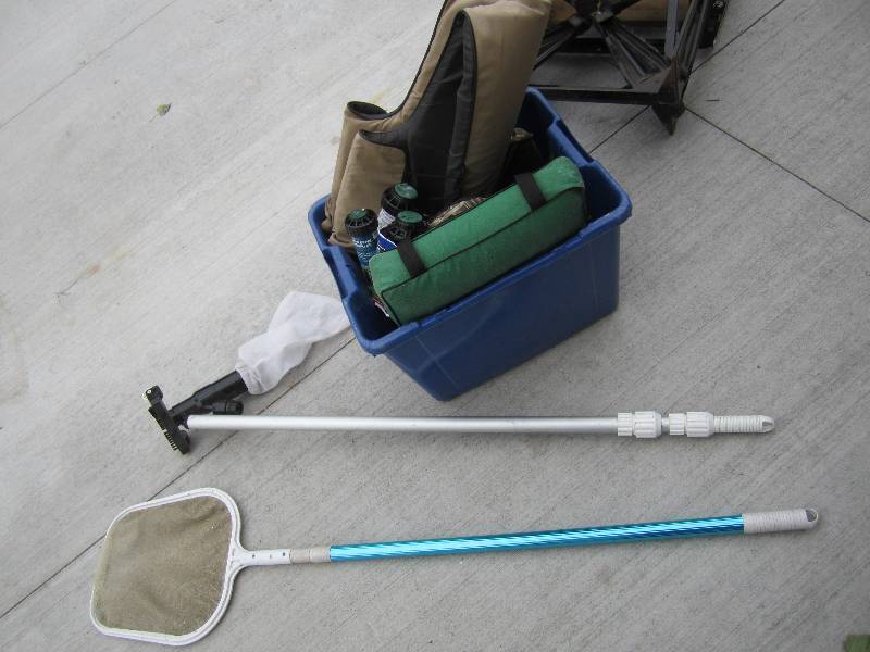 2 pool strainers and a bin of float...