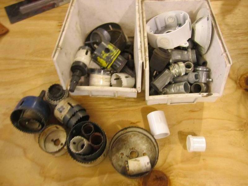 Lot of hole saws and electrical con...