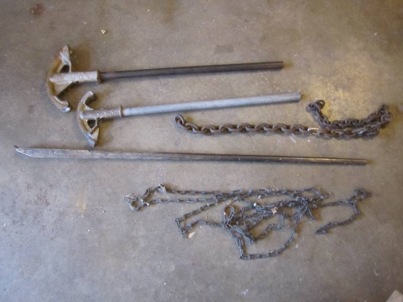 Pipe benders, pry bar and chains...